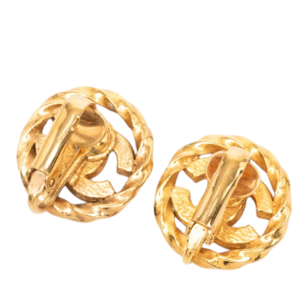 Chanel CC plaqué Strass Rond Rope Clip On Boucles d'oreilles
