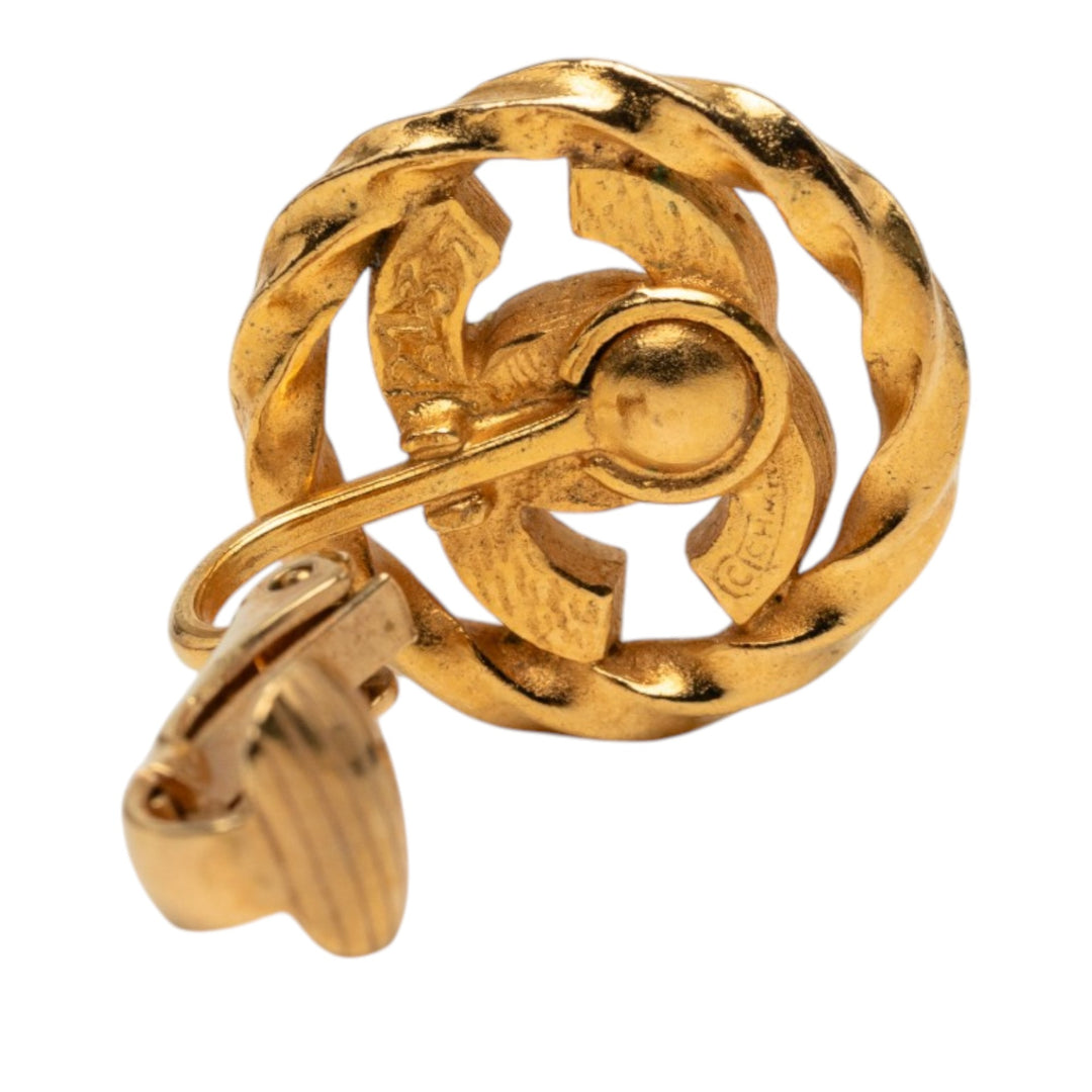 Chanel CC plaqué Strass Rond Rope Clip On Boucles d'oreilles