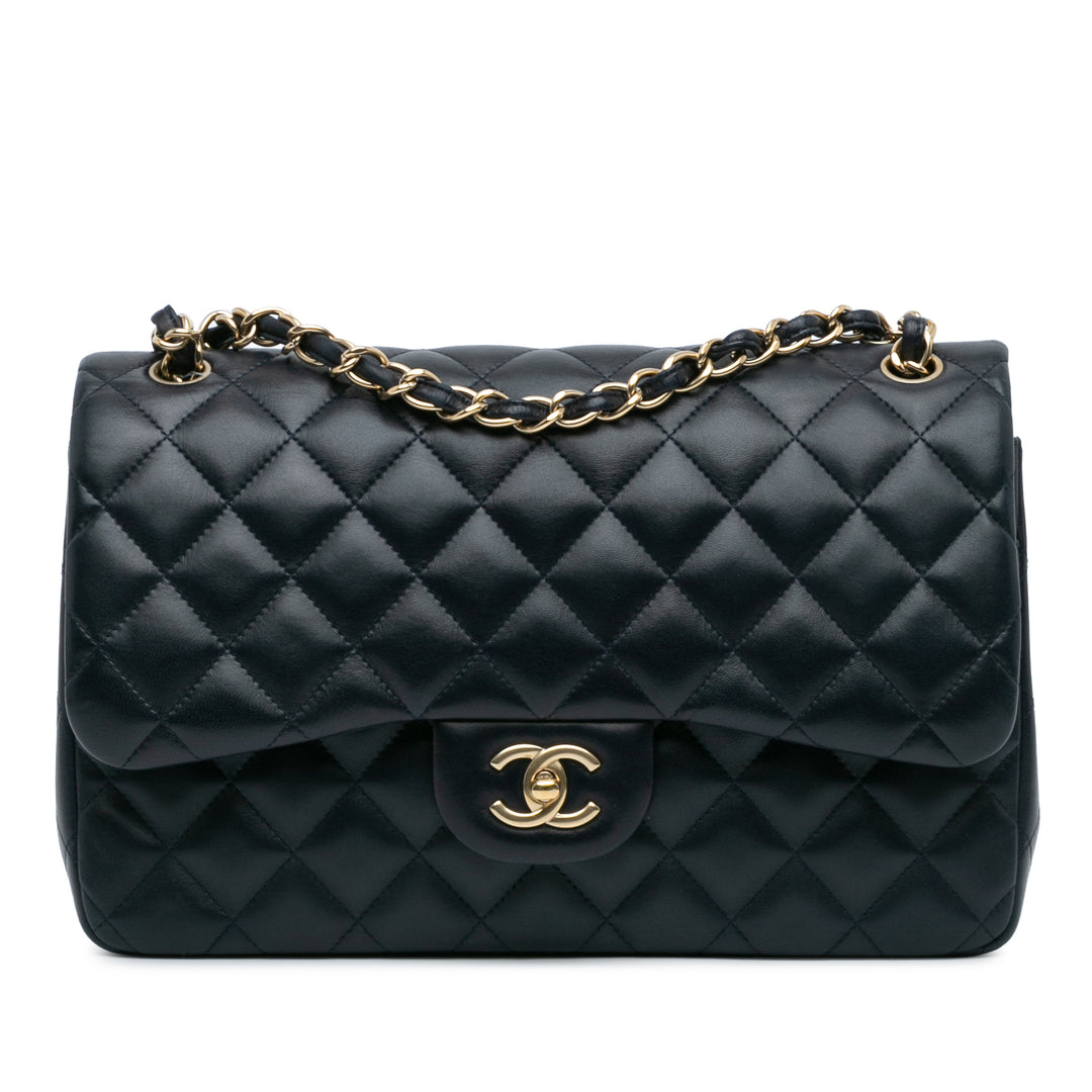 Jumbo Classic Lambskin Double Flap Blue - Gaby Paris
