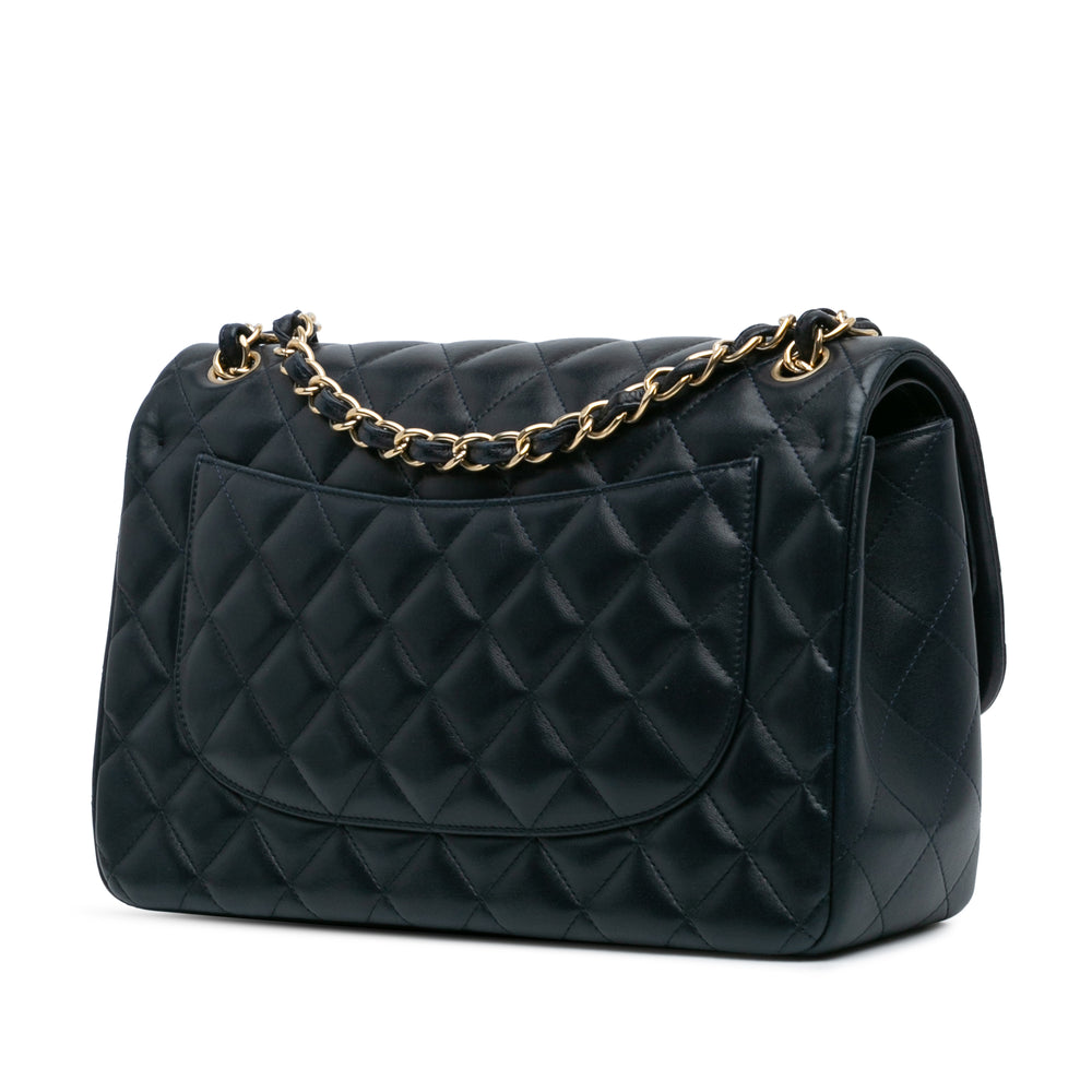 Jumbo Classic Lambskin Double Flap Blue - Gaby Paris