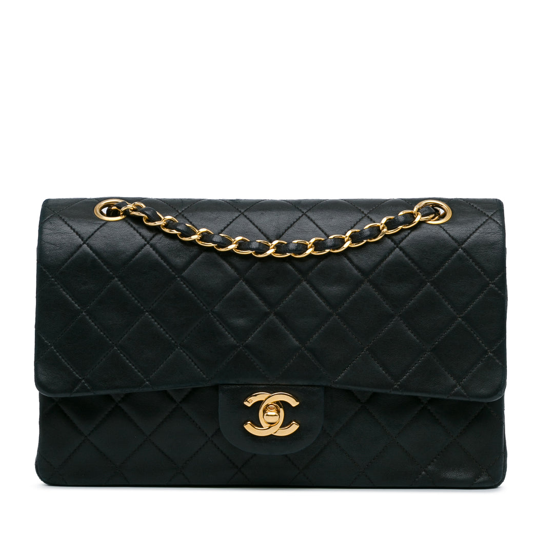 Medium Classic Lambskin Double Flap Black - Gaby Paris