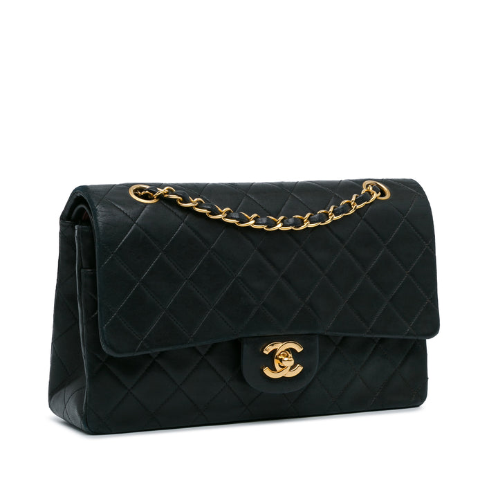 Medium Classic Lambskin Double Flap Black - Gaby Paris