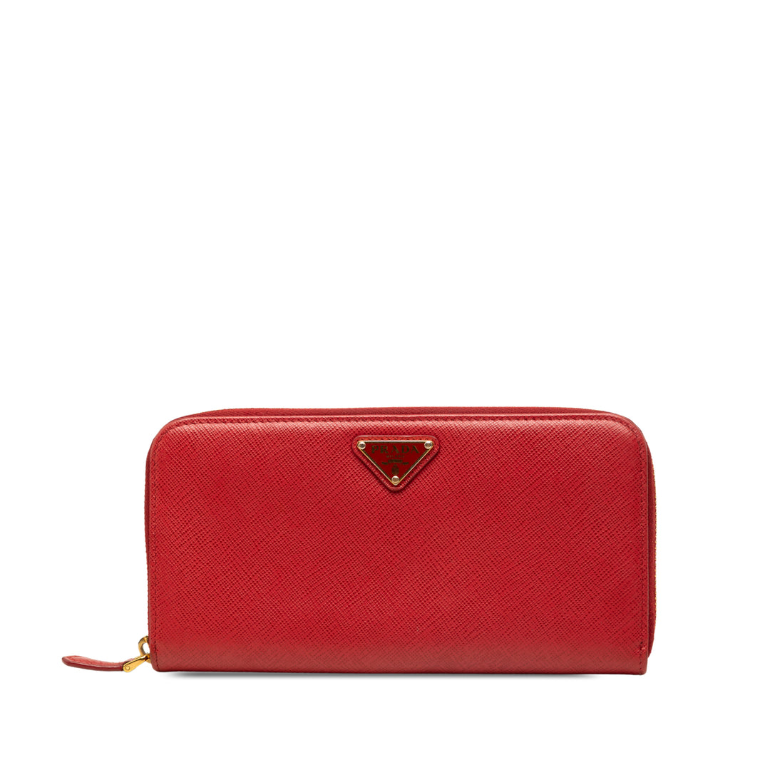 Prada Portefeuille long zippé Saffiano Rouge – vue principale – GABY PARIS