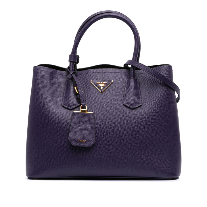Medium Saffiano Cuir Double Satchel Purple - Gaby Paris