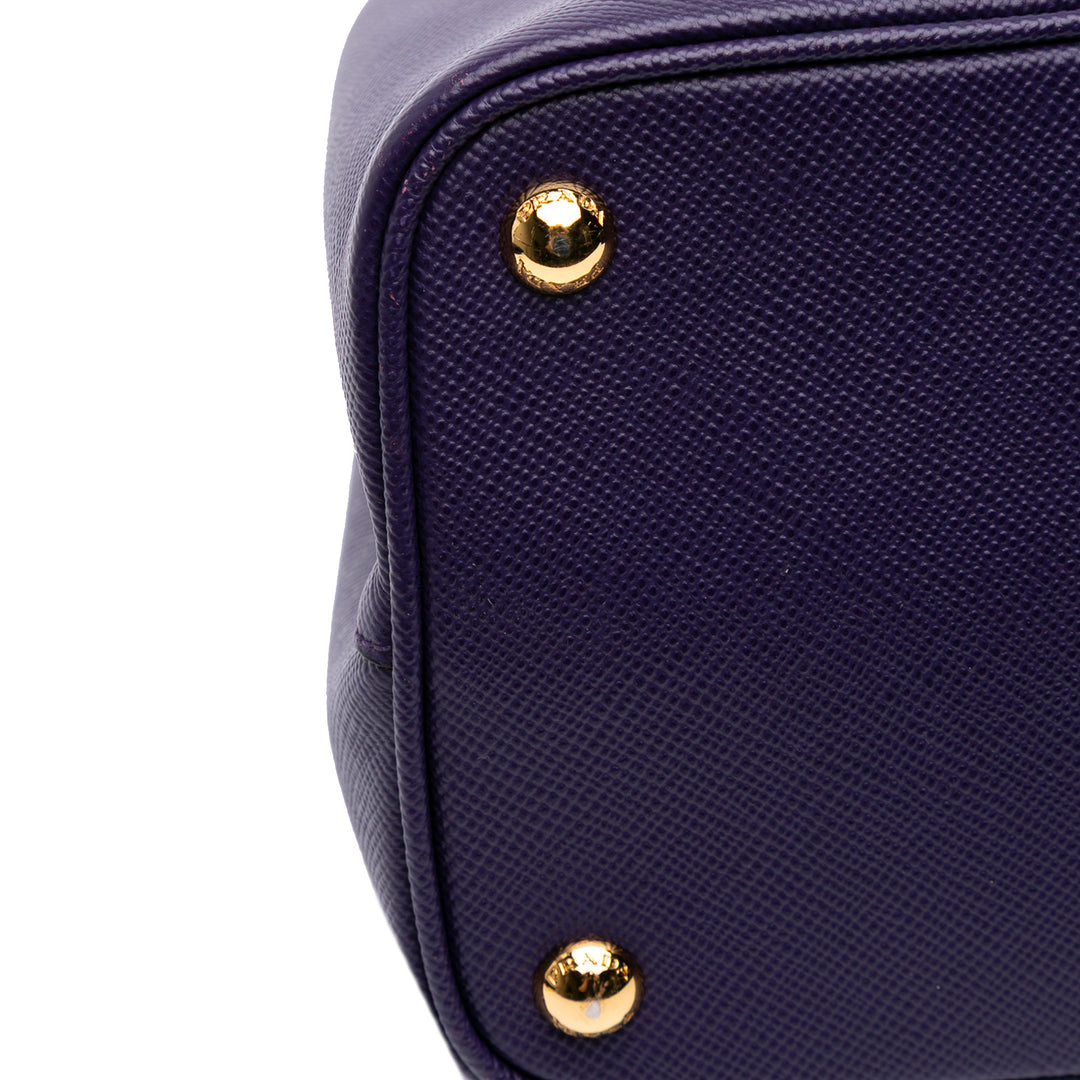 Medium Saffiano Cuir Double Satchel Purple - Gaby Paris