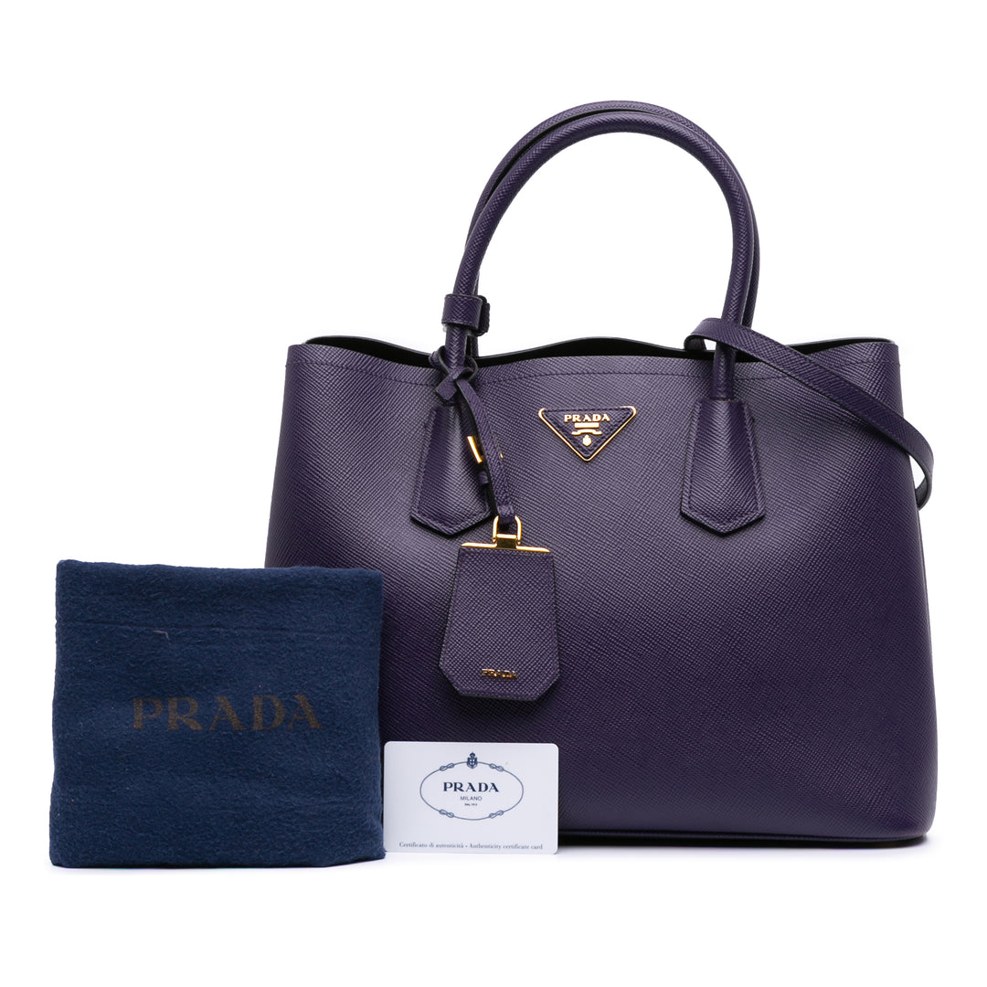 Medium Saffiano Cuir Double Satchel Purple - Gaby Paris