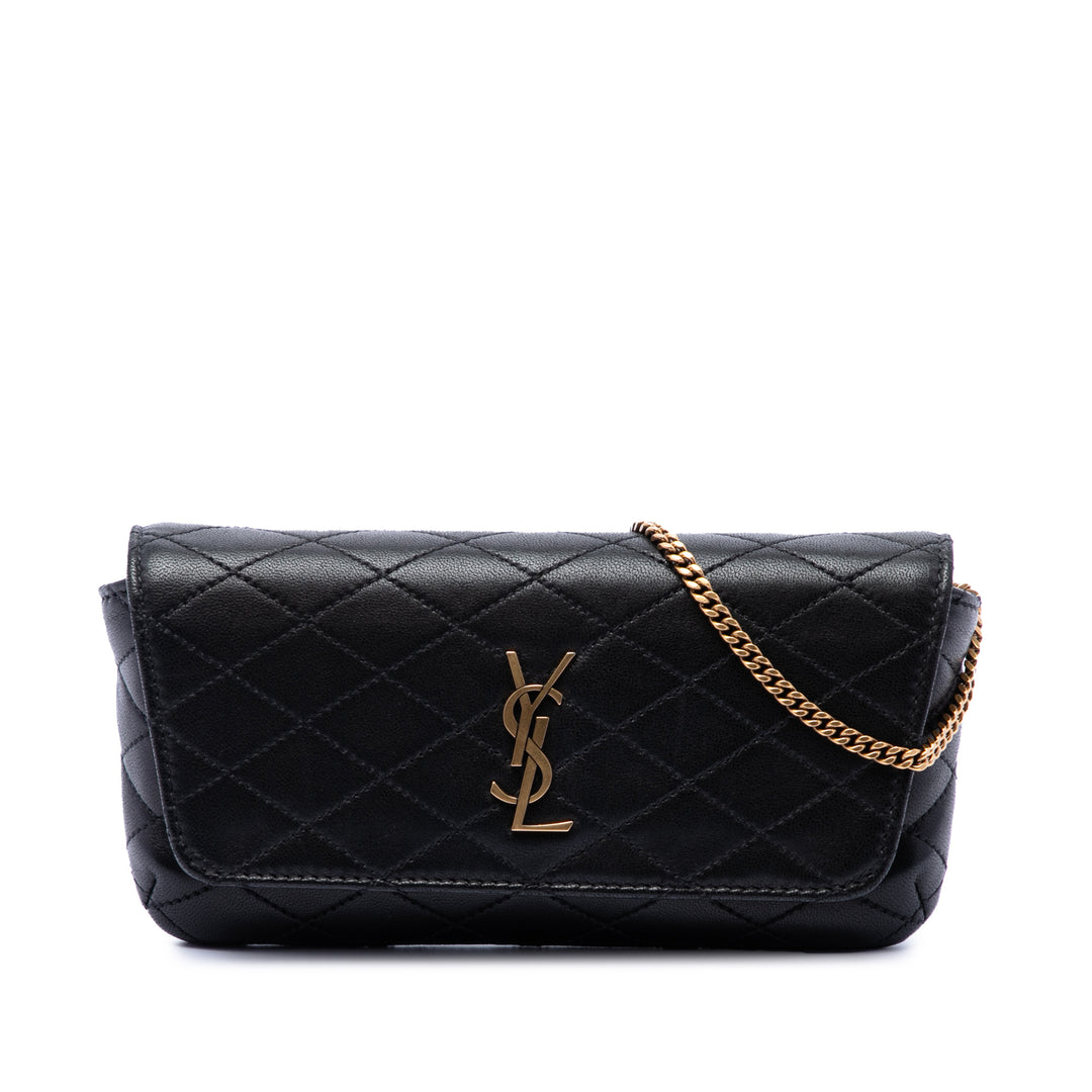 Saint Laurent Matelassé Cuir d’agneau Monogram Gaby Phone Holder Sac porté croisé