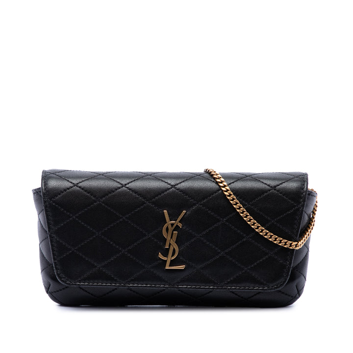 Saint Laurent Matelassé Cuir d’agneau Monogram Gaby Phone Holder Sac porté croisé