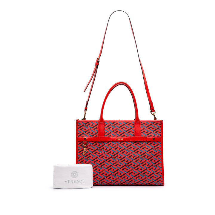 Versace Multicolor La Greca Cabas Toile enduite
