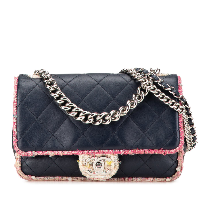 Chanel Matelassé Cuir d’agneau et Tweed Elegant Trim à rabat