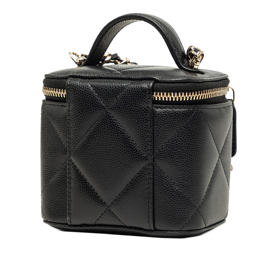 CC Matelassé Vanity avec chaîne Mini Cuir caviar Noir