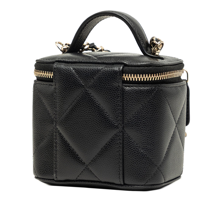 CC Matelassé Vanity avec chaîne Mini Cuir caviar Noir