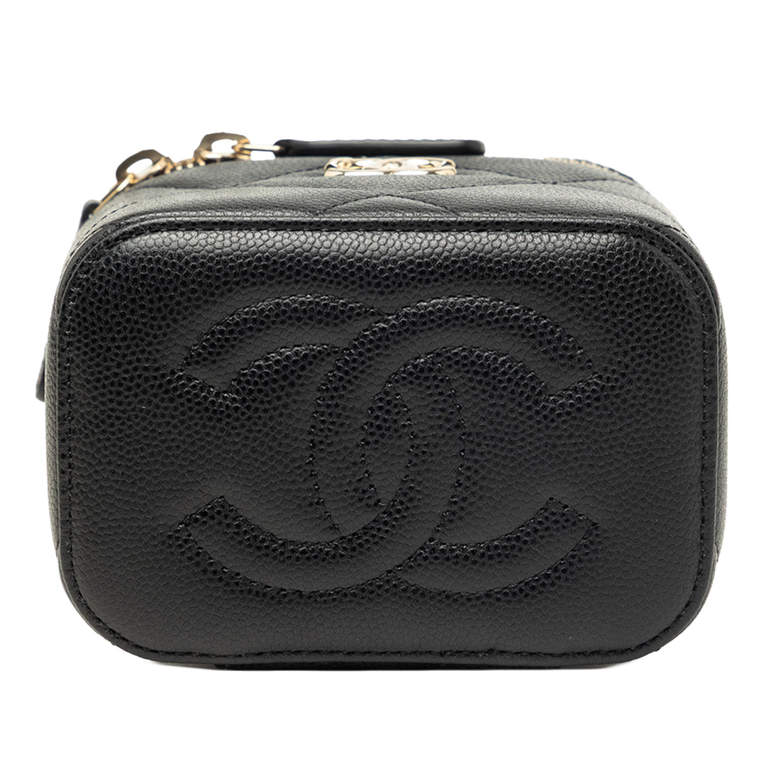 CC Matelassé Vanity avec chaîne Mini Cuir caviar Noir
