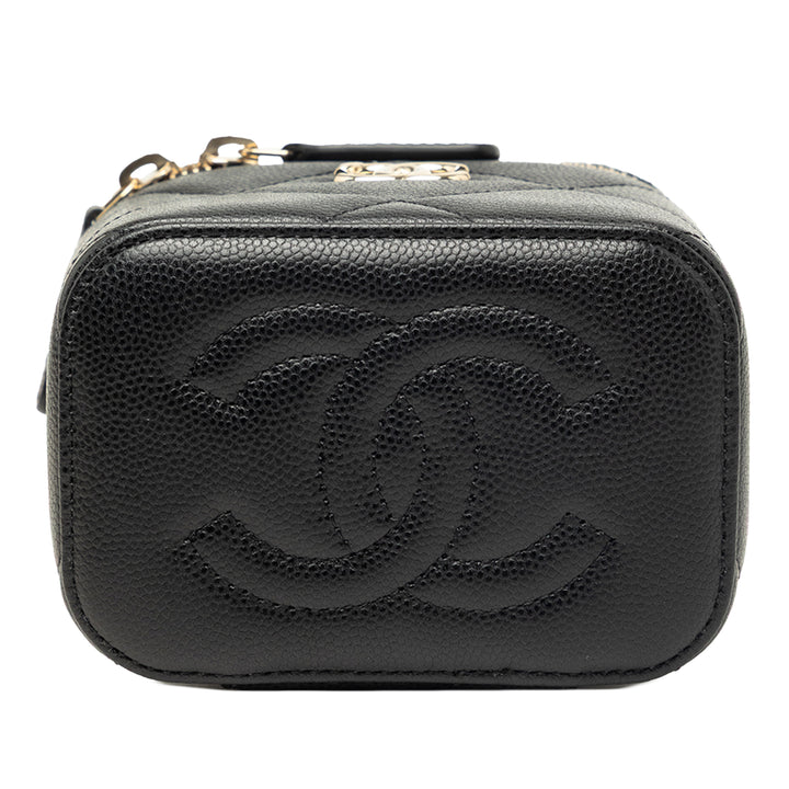 CC Matelassé Vanity avec chaîne Mini Cuir caviar Noir
