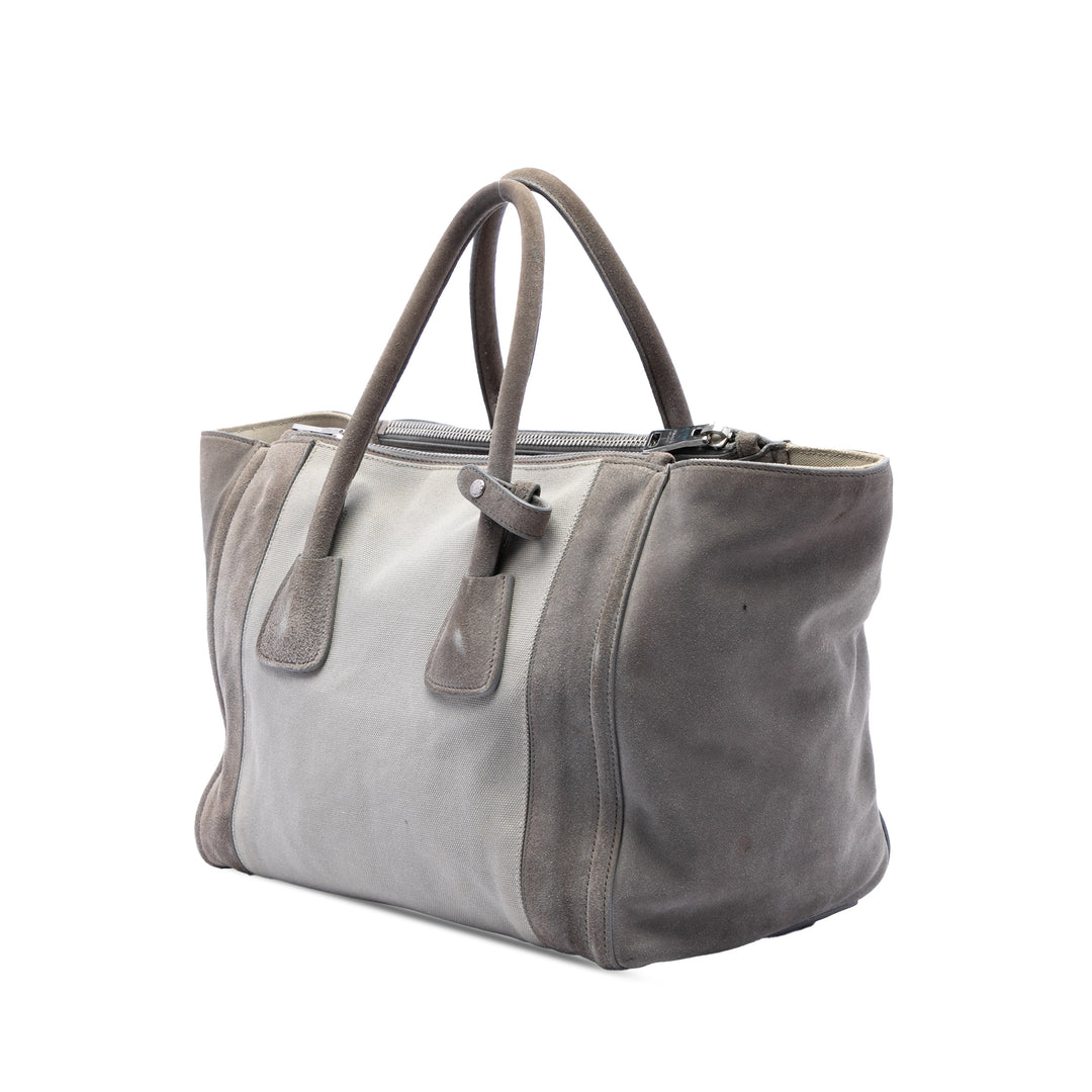 Prada Sac à main Scamosciato et Canapa Twin Poche Double Poignée Gris – vue 2 – GABY PARIS