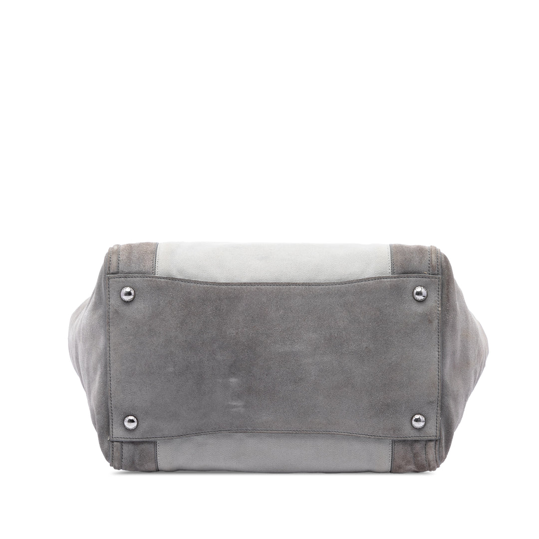 Prada Sac à main Scamosciato et Canapa Twin Poche Double Poignée Gris – vue 3 – GABY PARIS