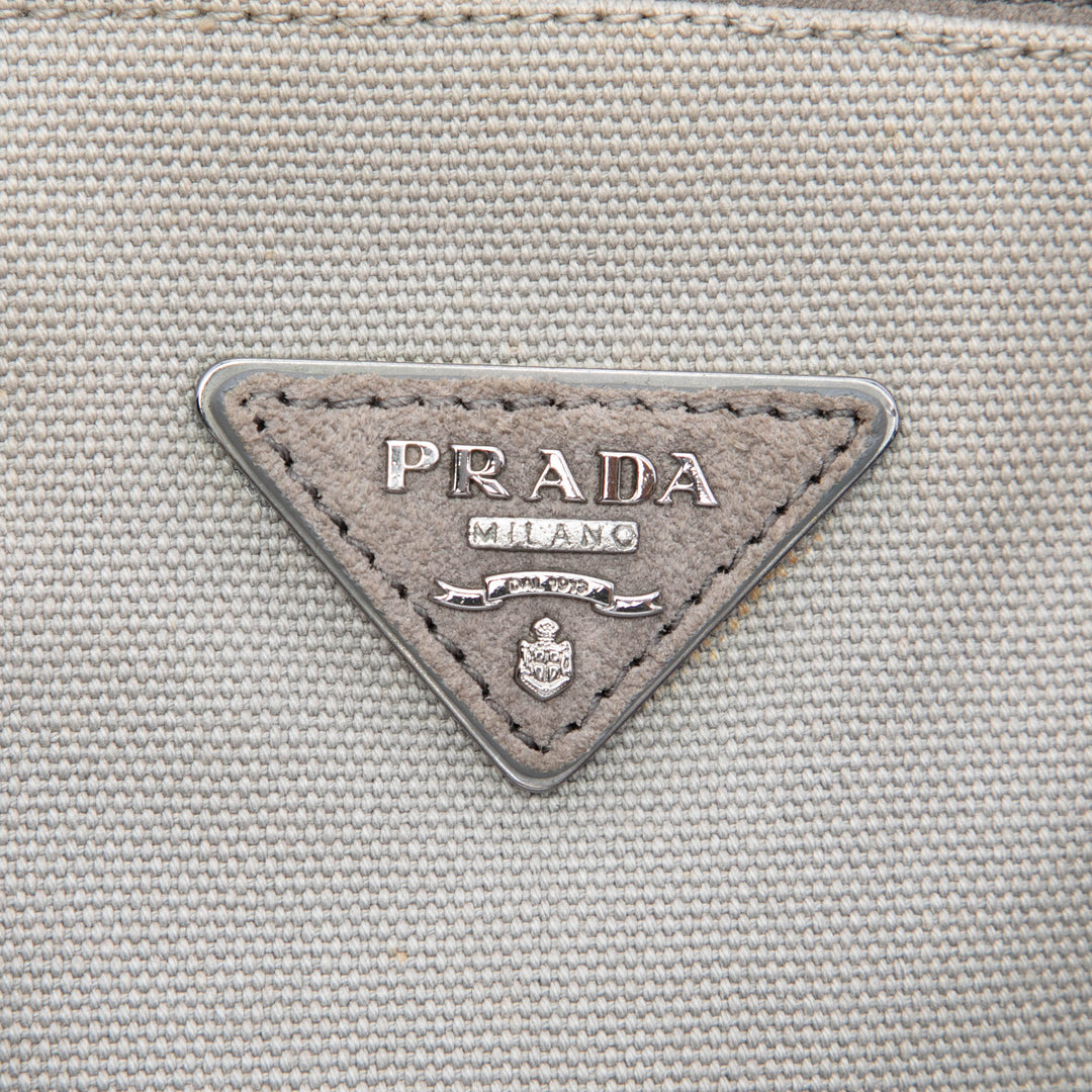 Prada Sac à main Scamosciato et Canapa Twin Poche Double Poignée Gris – vue 5 – GABY PARIS