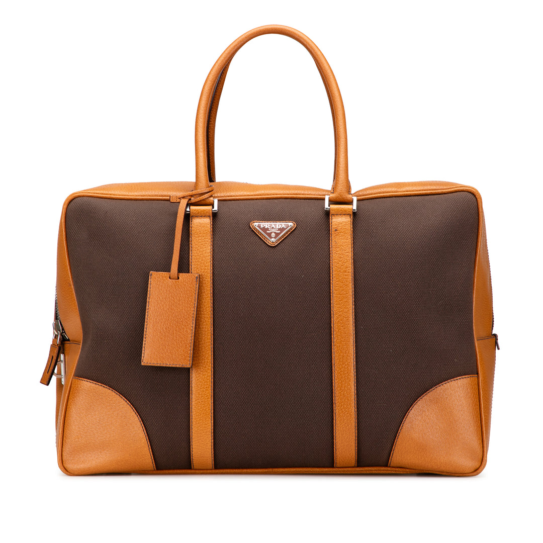 Cinghiale Trimmed Canvas Canapa Travel Bag Brown - Gaby Paris