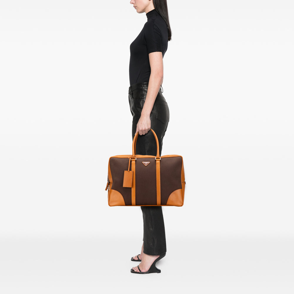 Cinghiale Trimmed Canvas Canapa Travel Bag Brown - Gaby Paris
