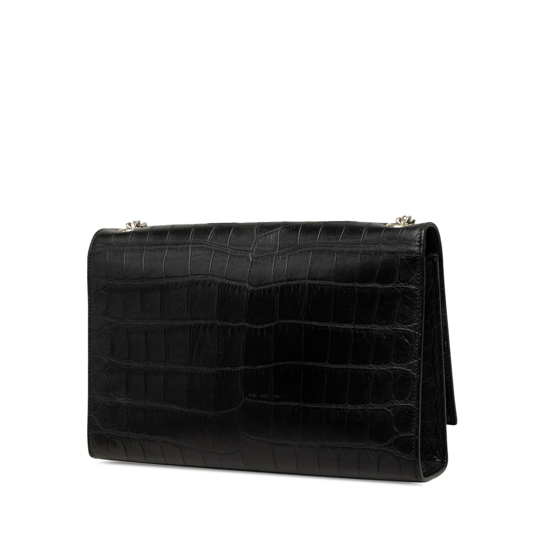 Croc embossé Kate Pompon Sac Moyen Noir