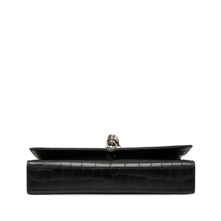 Croc embossé Kate Pompon Sac Moyen Noir