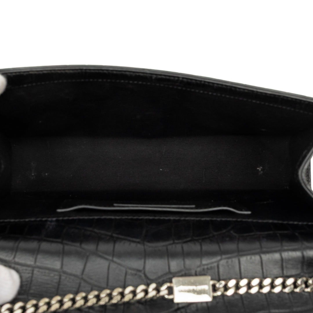 Croc embossé Kate Pompon Sac Moyen Noir