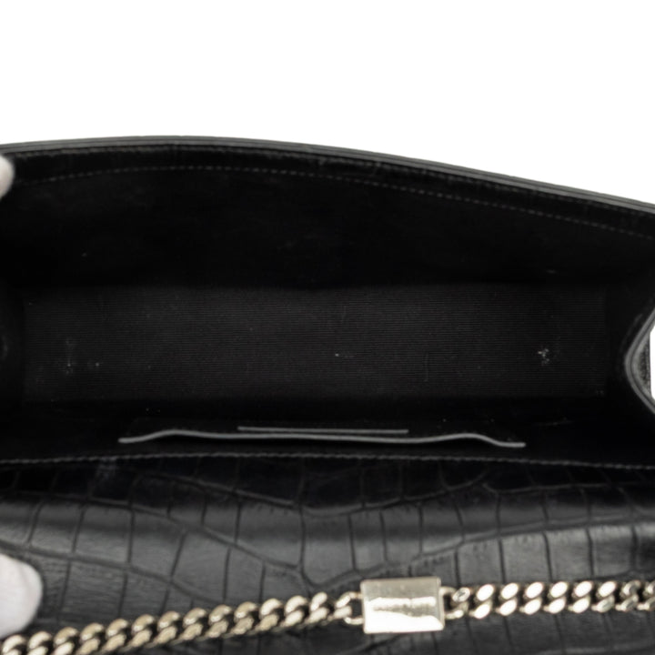 Croc embossé Kate Pompon Sac Moyen Noir