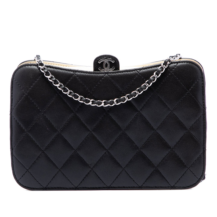 CC Matelassé Pochette avec chaîne Cuir d'agneau Noir