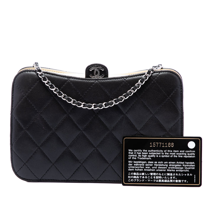 CC Matelassé Pochette avec chaîne Cuir d'agneau Noir