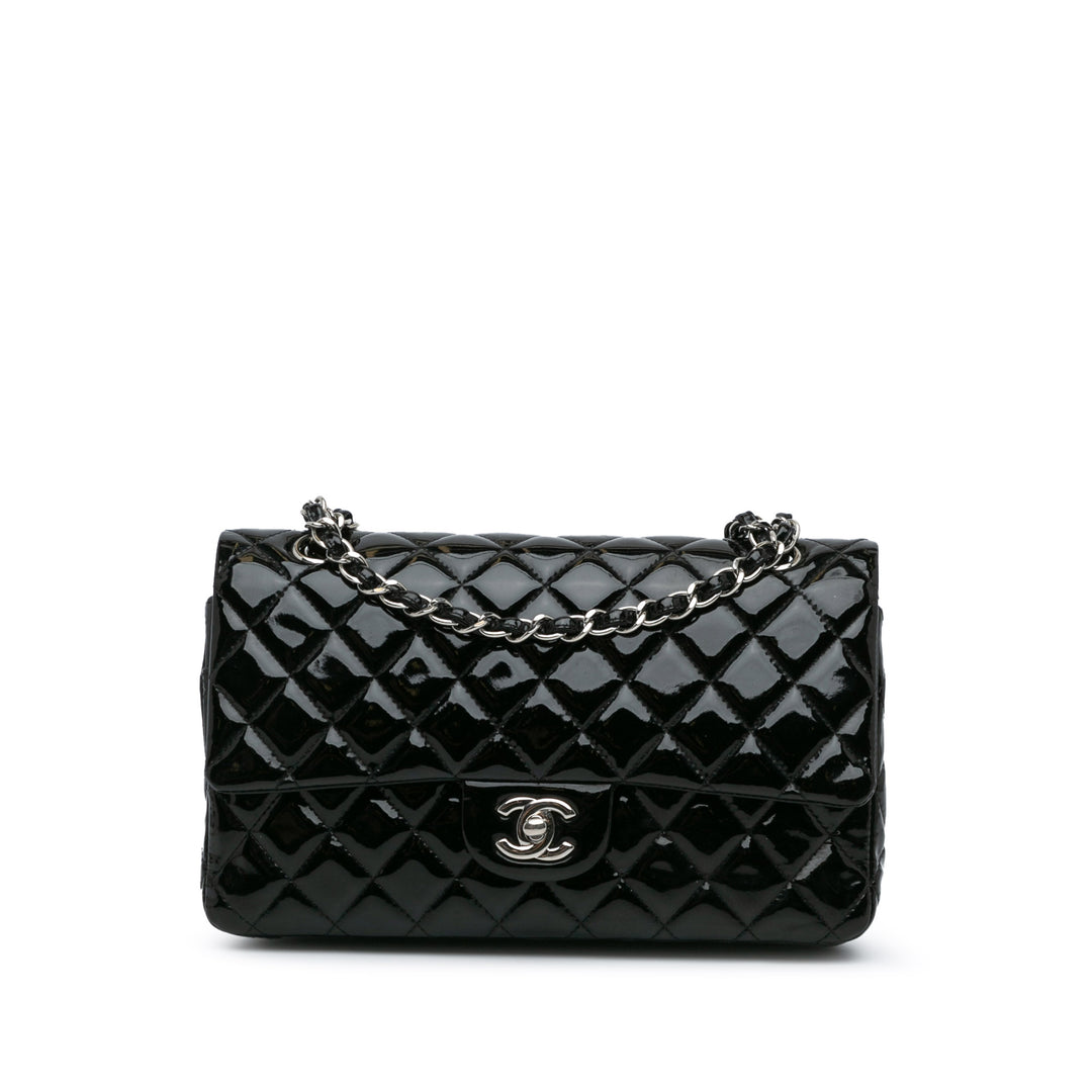 Medium Classic Patent Double Flap Black - Gaby Paris