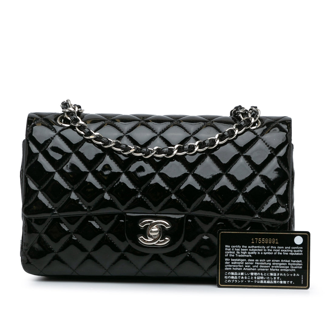 Medium Classic Patent Double Flap Black - Gaby Paris