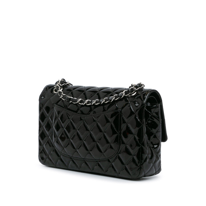 Medium Classic Patent Double Flap Black - Gaby Paris