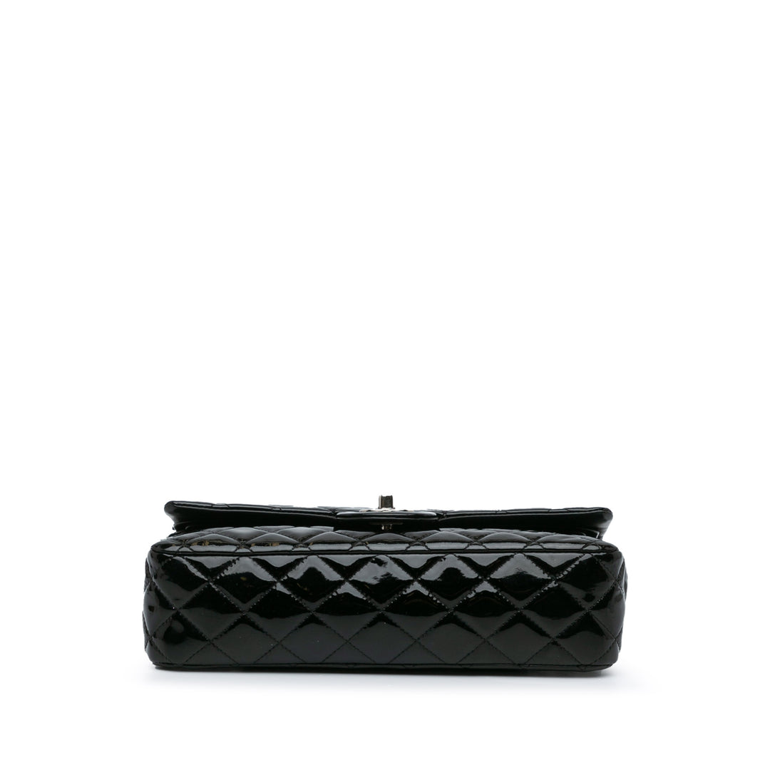 Medium Classic Patent Double Flap Black - Gaby Paris