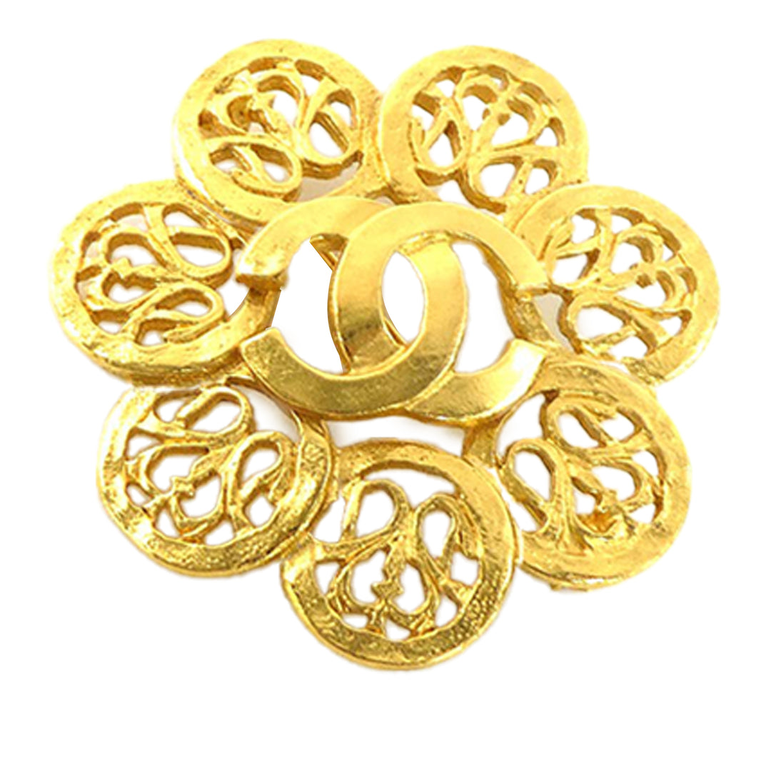 Chanel CC plaqué Flower Broche Doré – vue principale – GABY PARIS