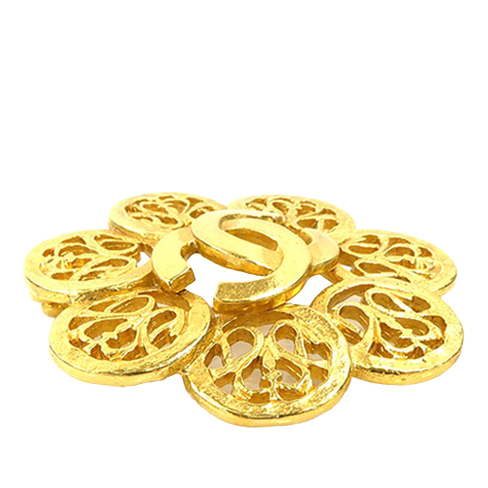 Chanel CC plaqué Flower Broche Doré – vue 2 – GABY PARIS