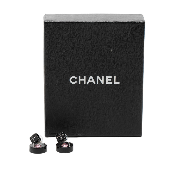 Chanel Resin CC Dice et Heart Cristal pendantes fermoir poussette Boucles d'oreilles Plastique