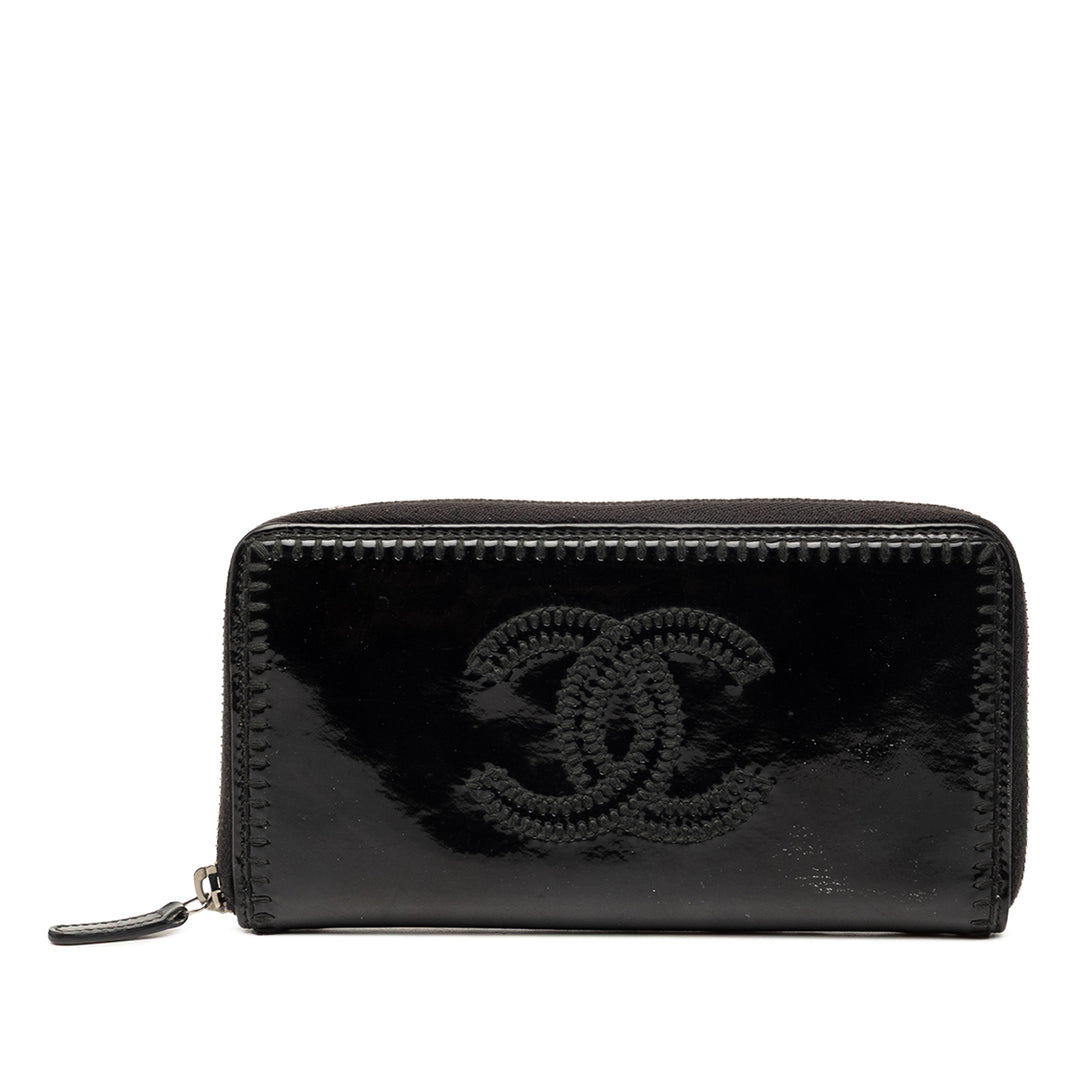 Chanel CC Cuir verni Surpiqué Portefeuille long