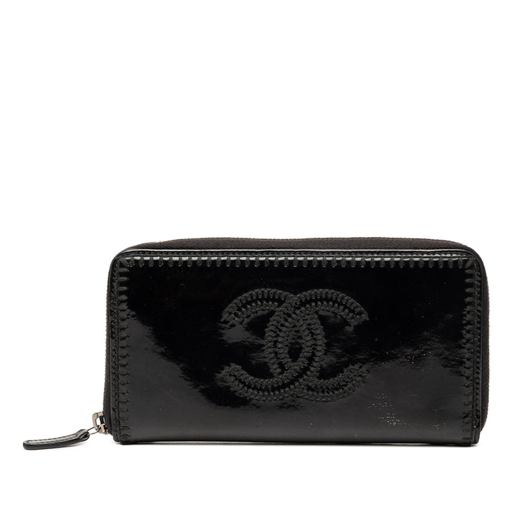 Chanel CC Cuir verni Surpiqué Portefeuille long