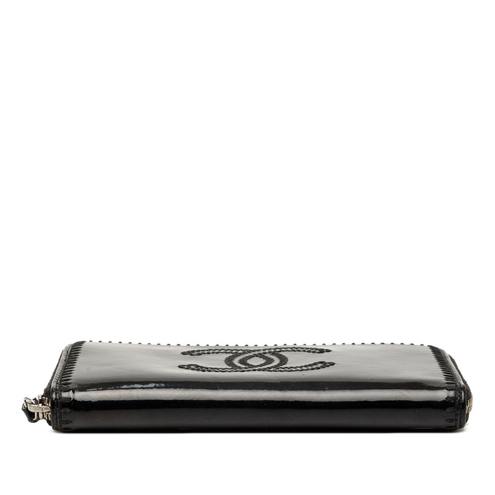 Chanel CC Cuir verni Surpiqué Portefeuille long