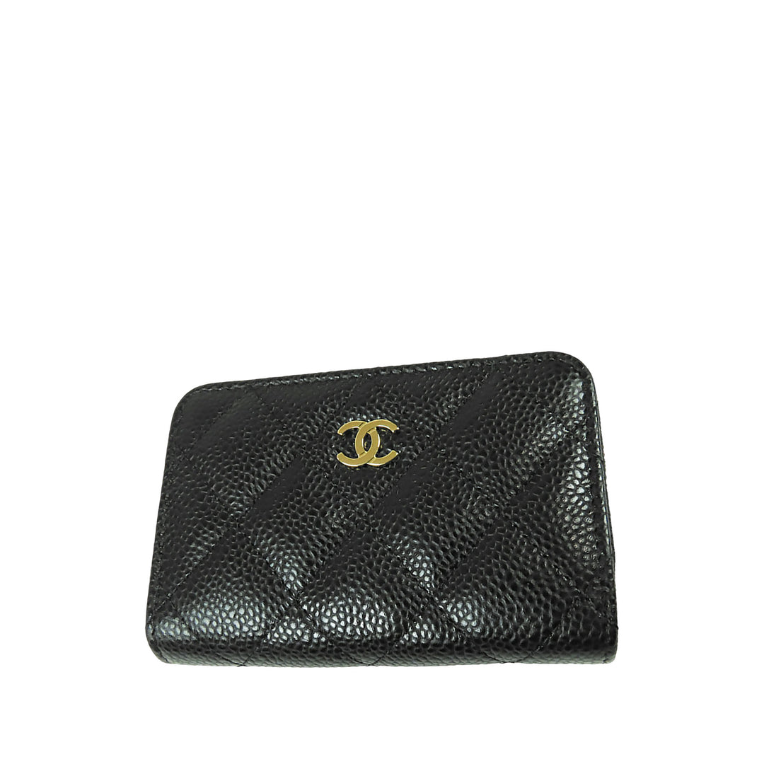 CC Matelassé Zippé Porte-monnaie Cuir caviar Noir