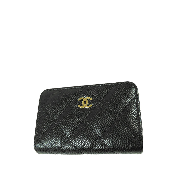 CC Matelassé Zippé Porte-monnaie Cuir caviar Noir
