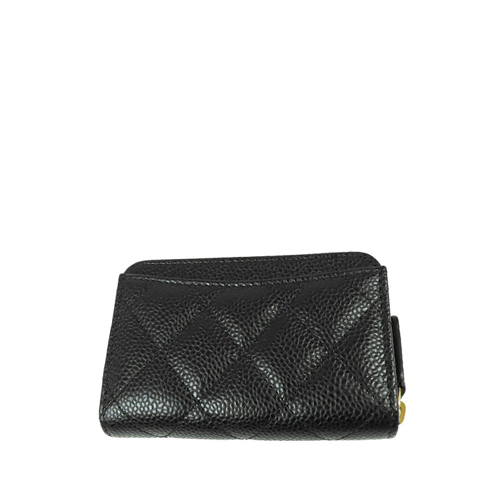 CC Matelassé Zippé Porte-monnaie Cuir caviar Noir