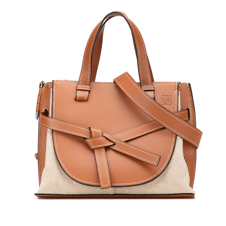 Medium Canvas and Calfskin Gate Top Handle Bag Brown - Gaby Paris