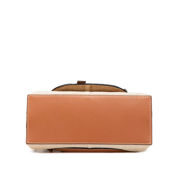 Medium Canvas and Calfskin Gate Top Handle Bag Brown - Gaby Paris