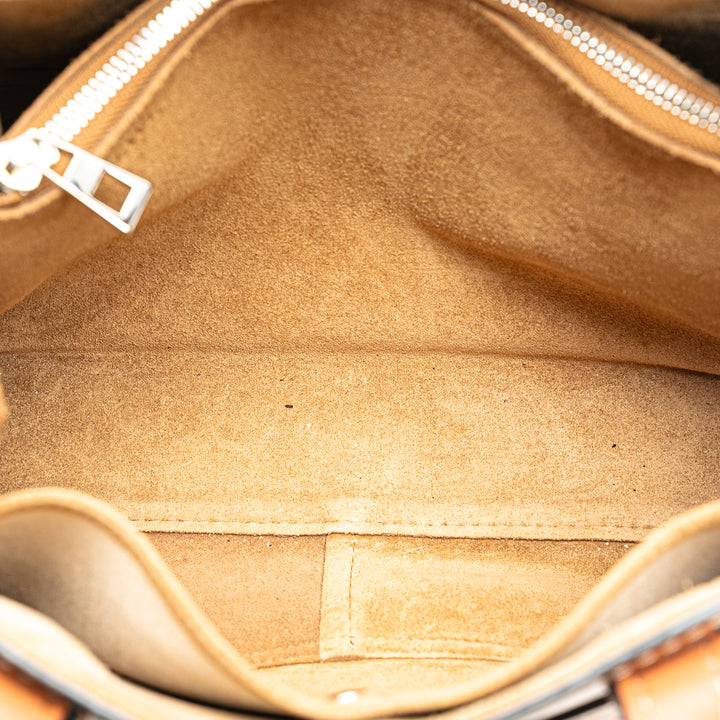 Medium Canvas and Calfskin Gate Top Handle Bag Brown - Gaby Paris