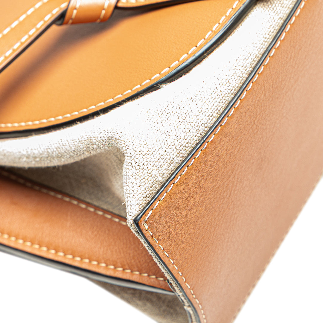 Medium Canvas and Calfskin Gate Top Handle Bag Brown - Gaby Paris