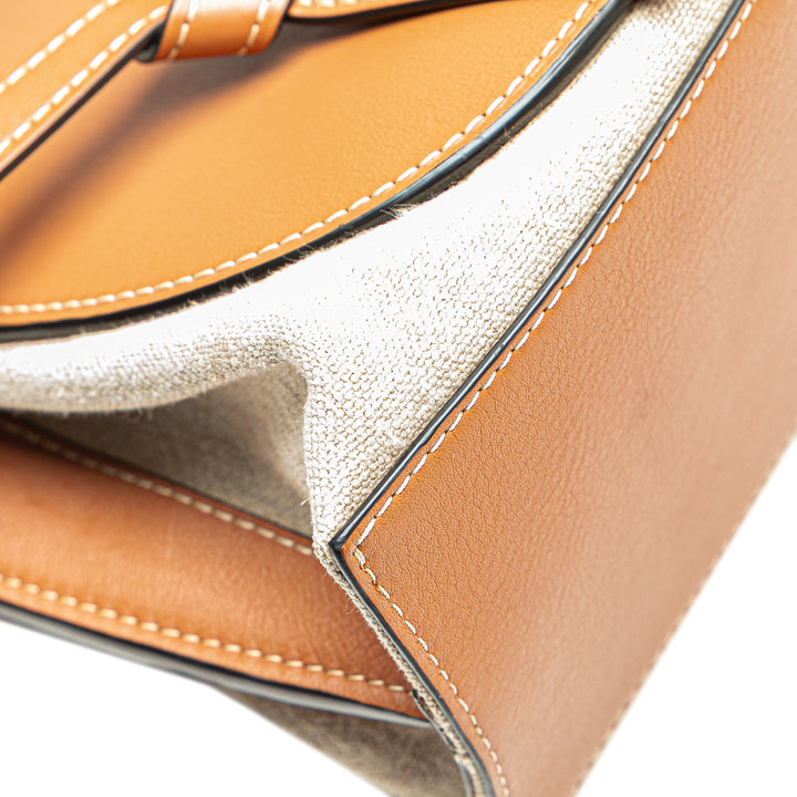 Medium Canvas and Calfskin Gate Top Handle Bag Brown - Gaby Paris