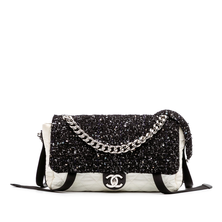 Bicolor Tweed and Nylon Astronaut Essentials Flap Black - Gaby Paris
