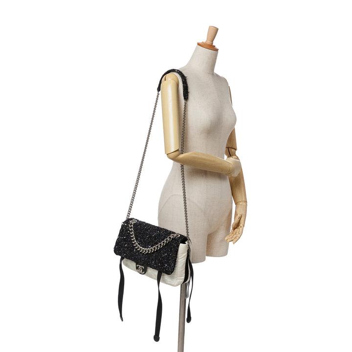 Bicolor Tweed and Nylon Astronaut Essentials Flap Black - Gaby Paris