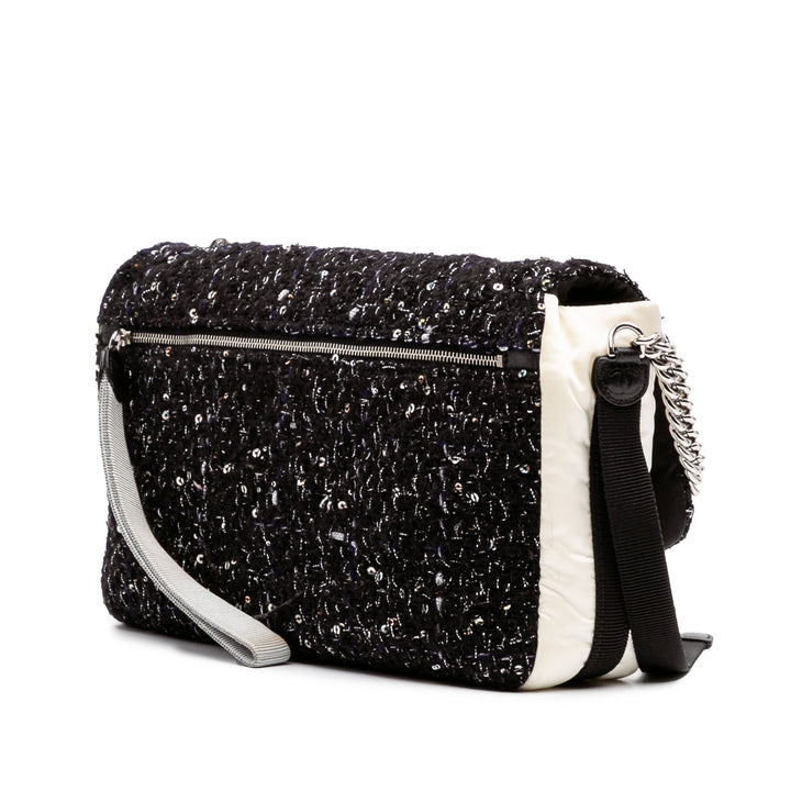 Bicolor Tweed and Nylon Astronaut Essentials Flap Black - Gaby Paris